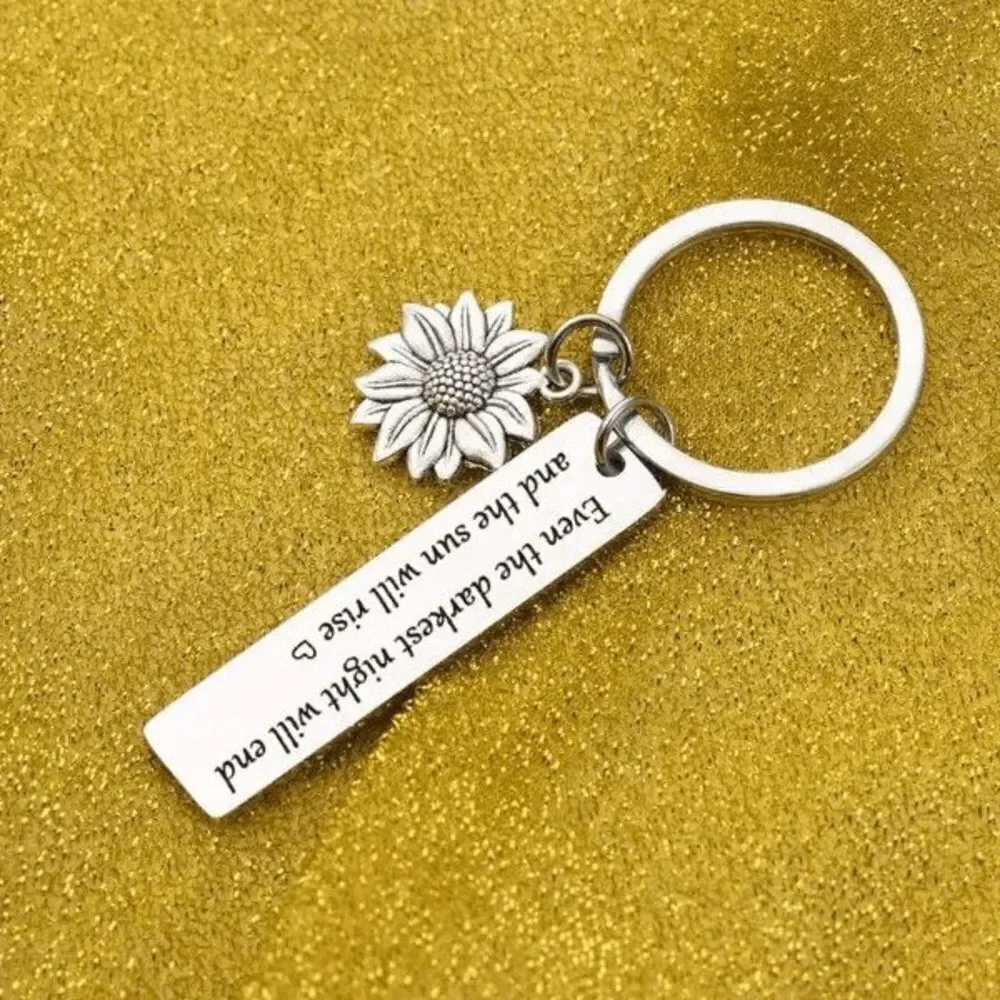 Sunflower Inspirational Slogan Stainless Steel Keychain